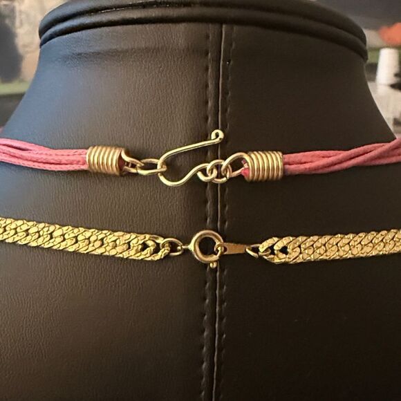 Set of 2 necklaces,Butterfly Colorful Stones on Cord & GoldTone Omega Chain. - Picture 4 of 5